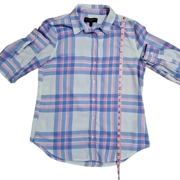 Banana Republic XS Boyfriend Fit White Blue Pink Plaid Button Down Flannel Shirt - Picture 7 of 7